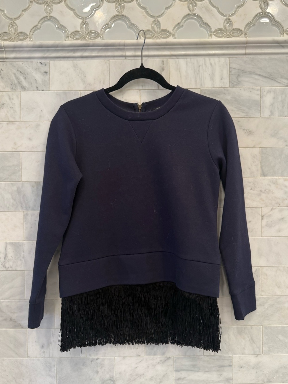 J Crew fringe top - navy